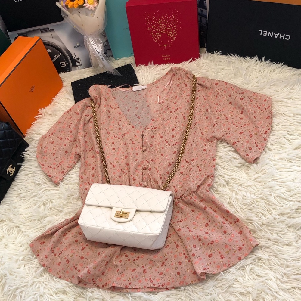 Sienna Sky Dusty Pink Floral Button-Front Peplum Top (Free Mystery Clothes)